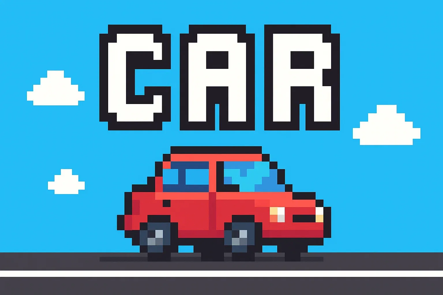 A red car is driving on a road.